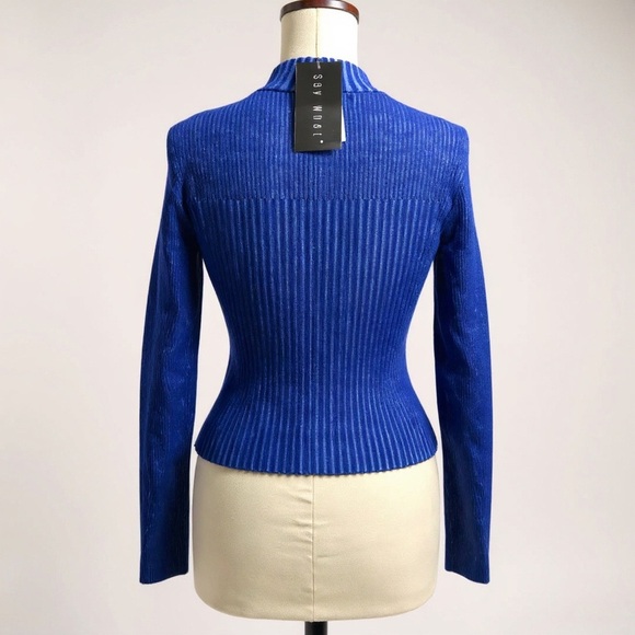 239 Say What | NWT $34 Blue Cut-Out Sweater Top (Size M) - Picture 4 of 14